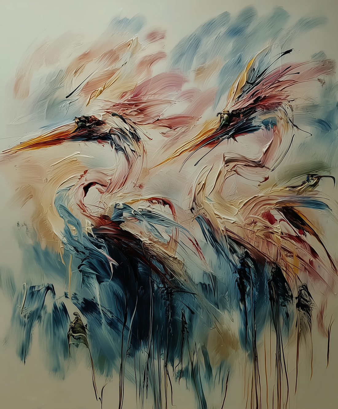 Hérons, an original oil and natural pigments painting on canvas by Pénélope Barbier — Art of NOMA