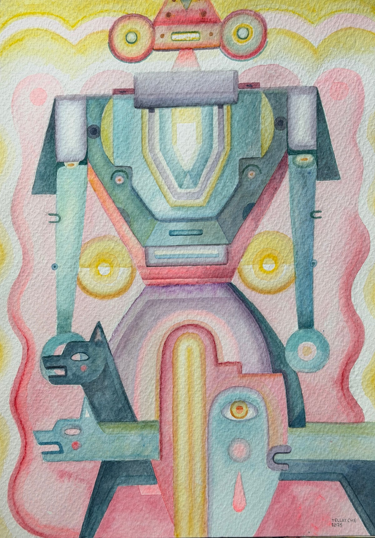 Always Protect by Jorge Tellaeche watercolor artwork on paper