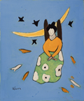 La Mujer y la Luna by Paloma Ulacia acrylic artwork on paper