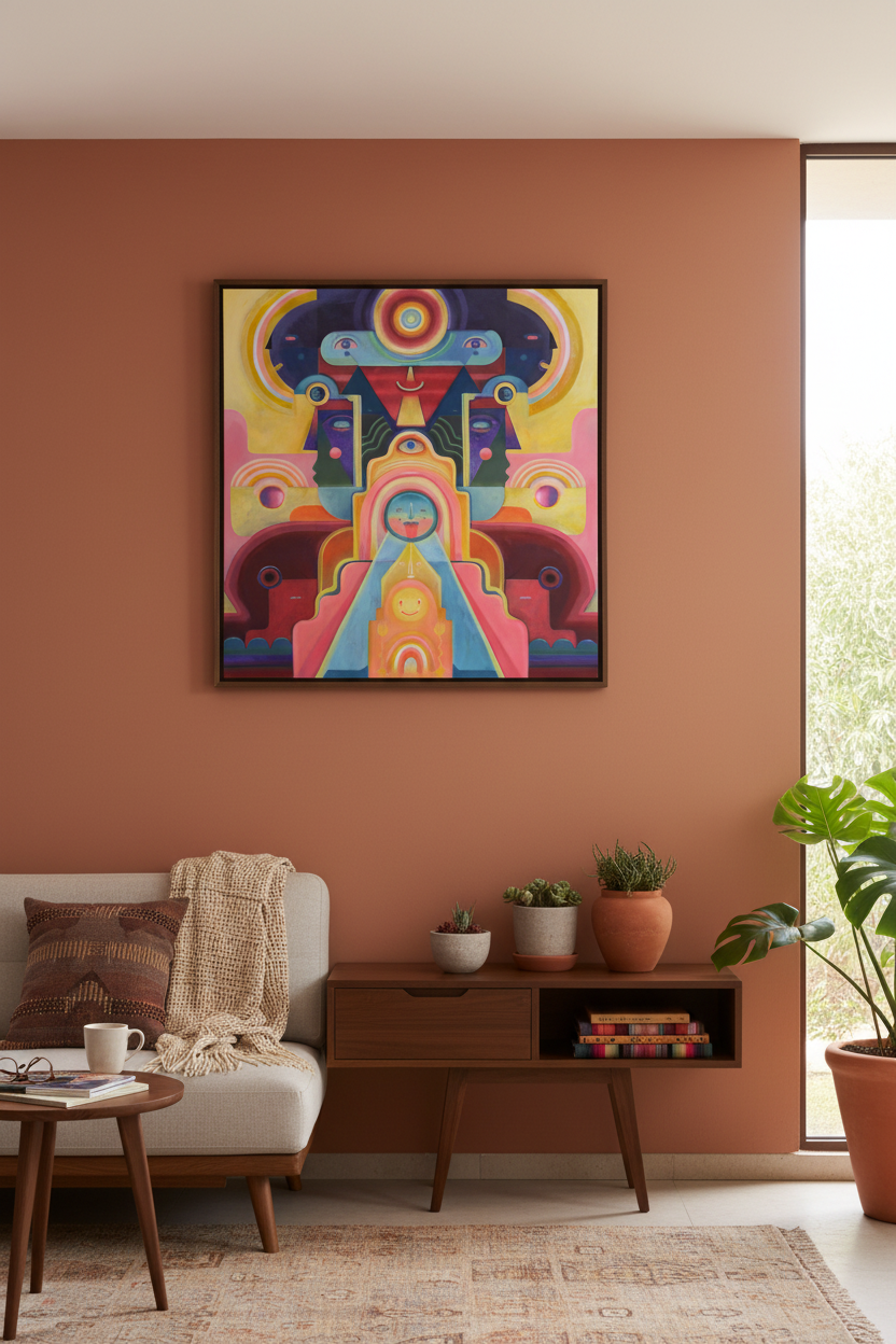 Open Your Eyes artwork in midcentury Mexican home