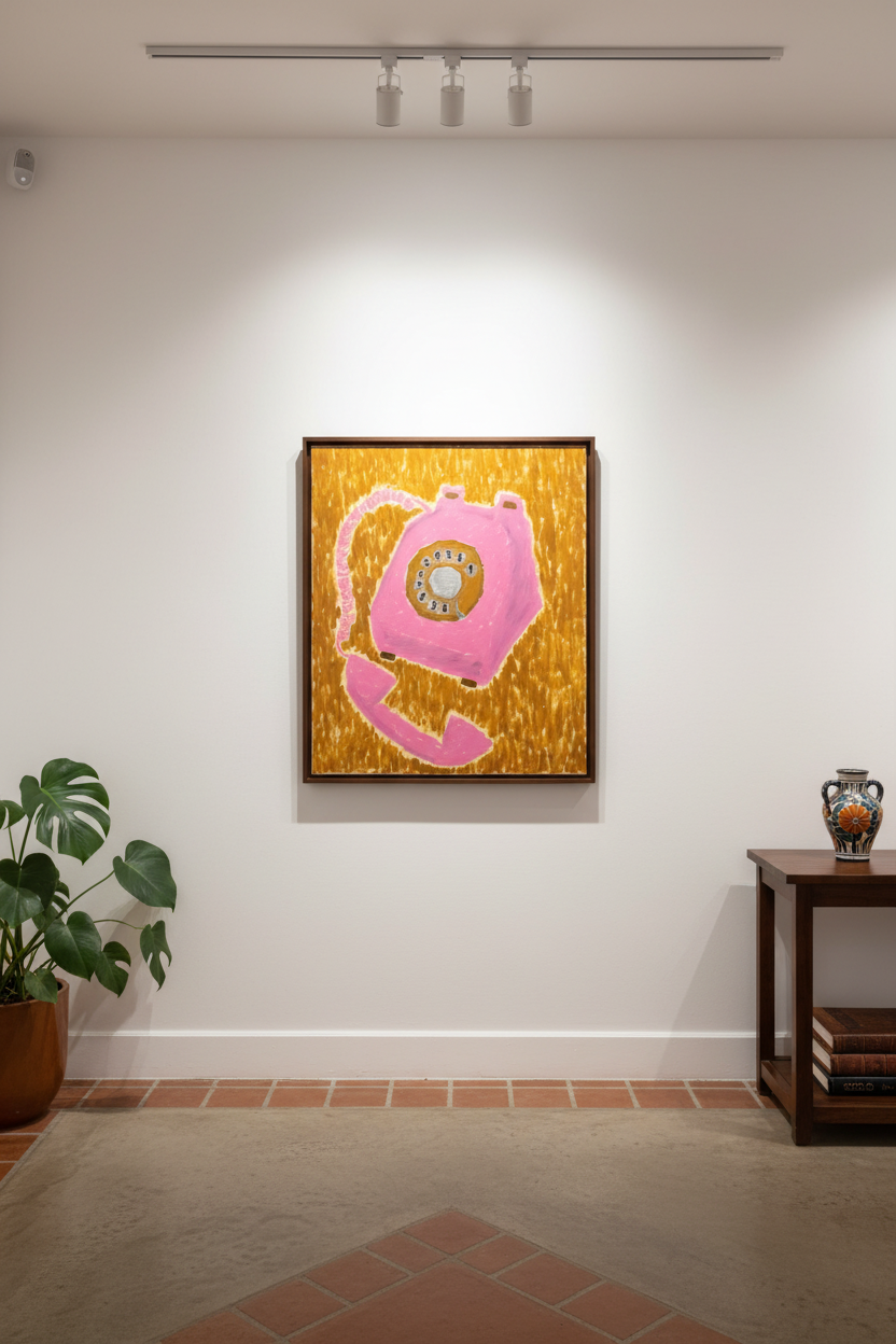 Pink Telephone Artwork in Mexico City Gallery