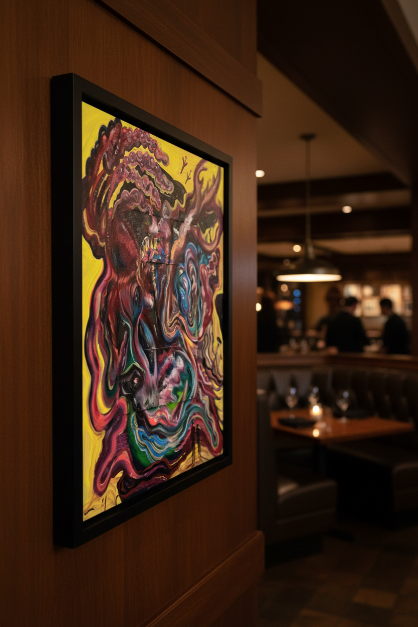 Retrato Post-Humanos 1 angled perspective in steakhouse