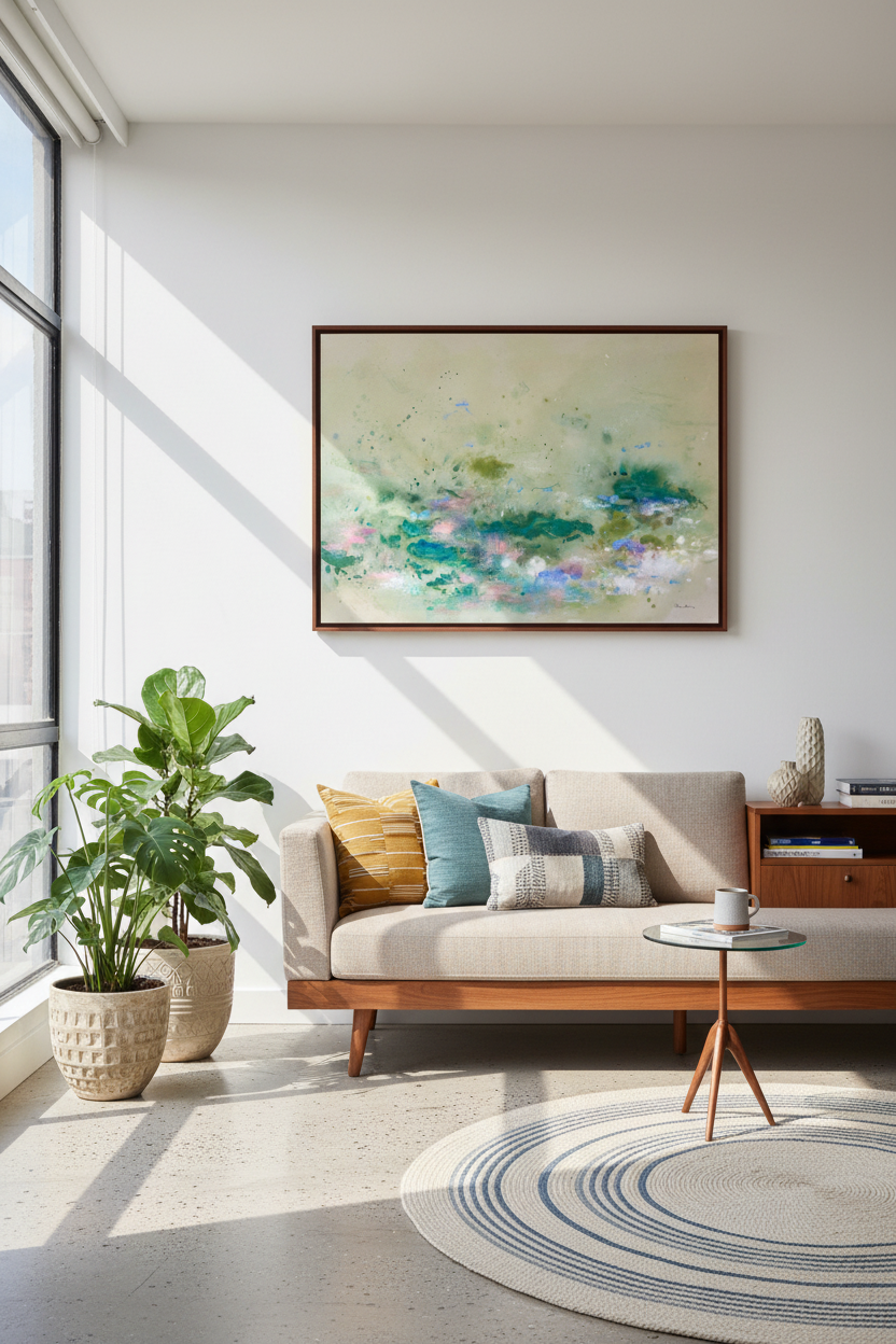 Terreno fértil - exact artwork in midcentury living room